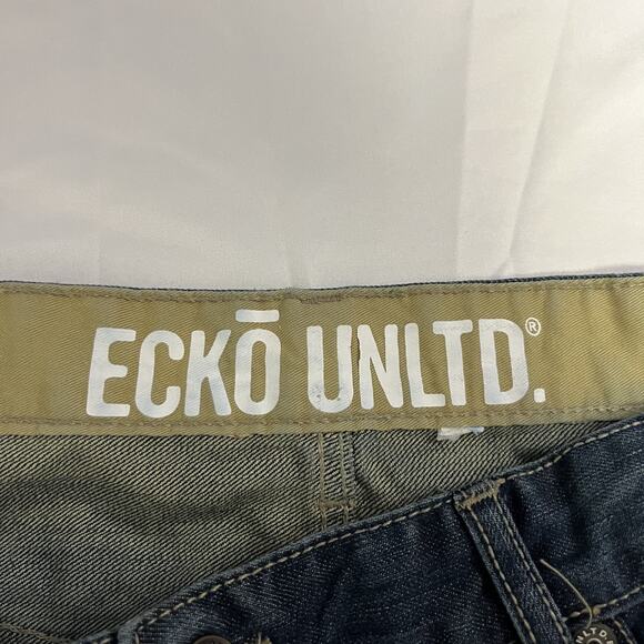 Ecko Unltd Baggy Jeans Size 40 Mens Vintage Y2K Denim Straight Leg Blue - Picture 6 of 14